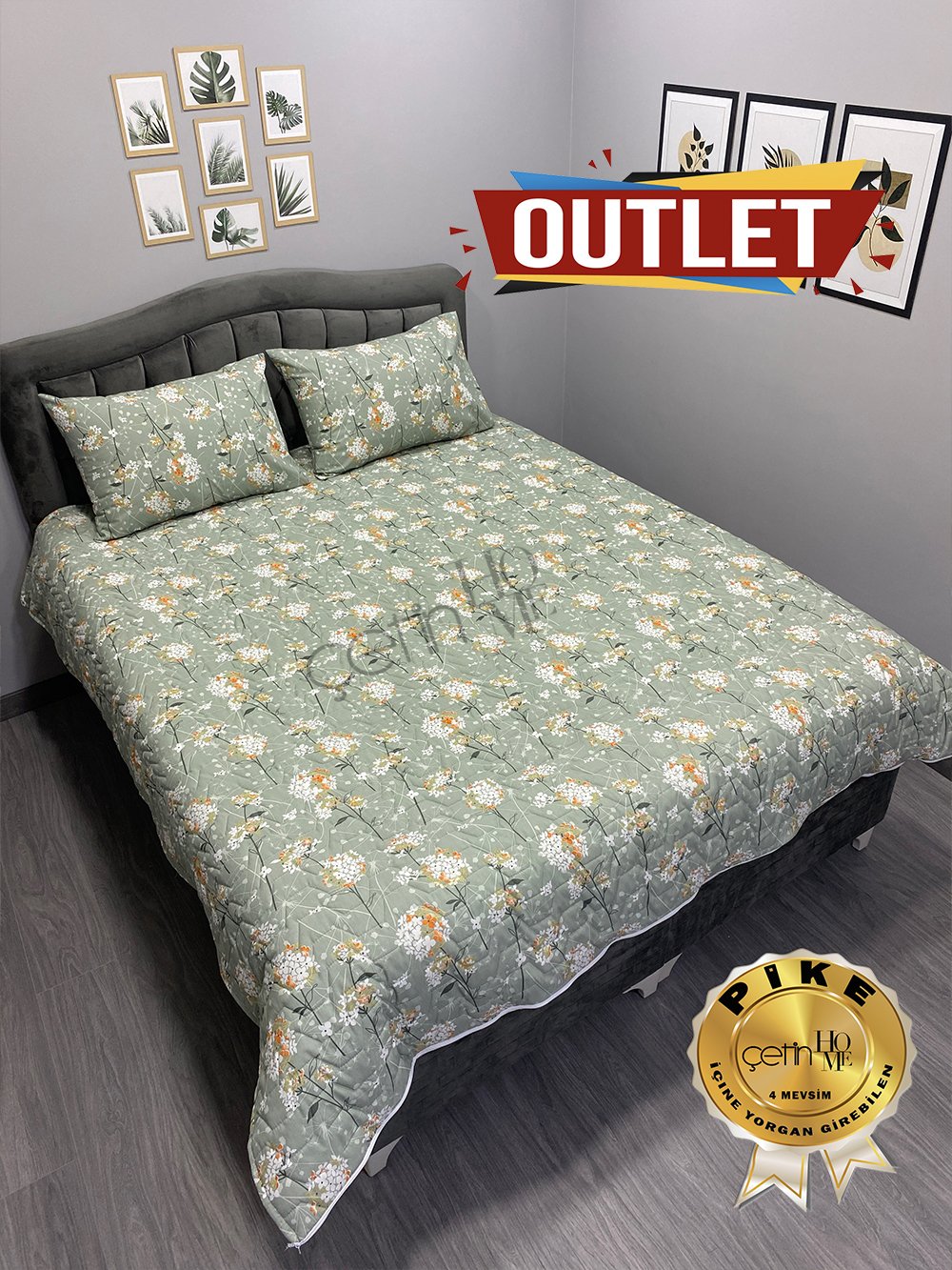 Outlet Çift Kişilik Kapitone Pike Seti 4 Mevsim Akasya