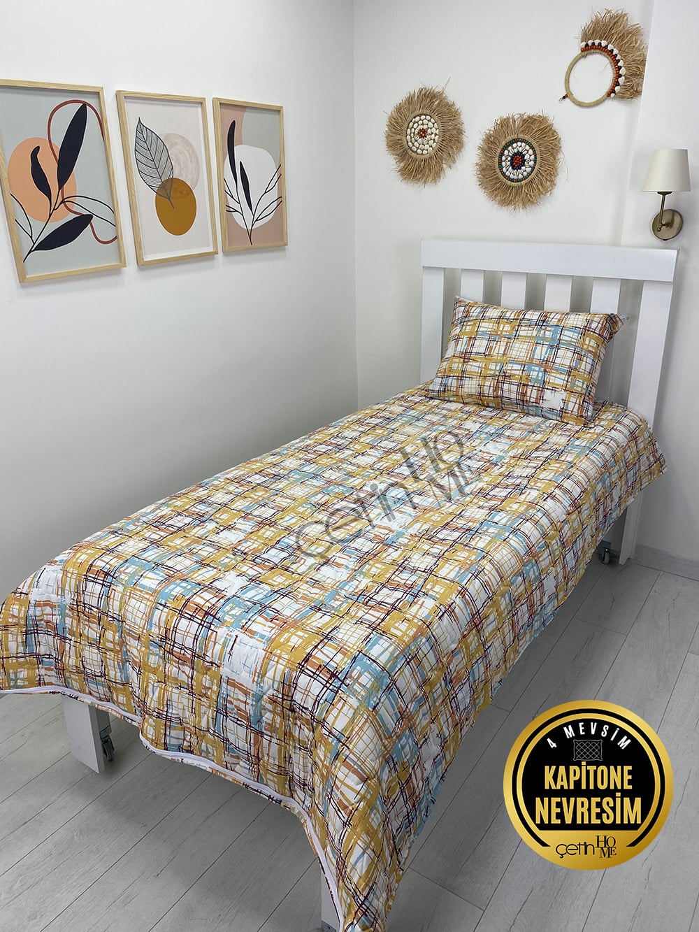 Çetinhome Tek Kişilik Kapitone Pike Seti 4 Mevsim Ebruli