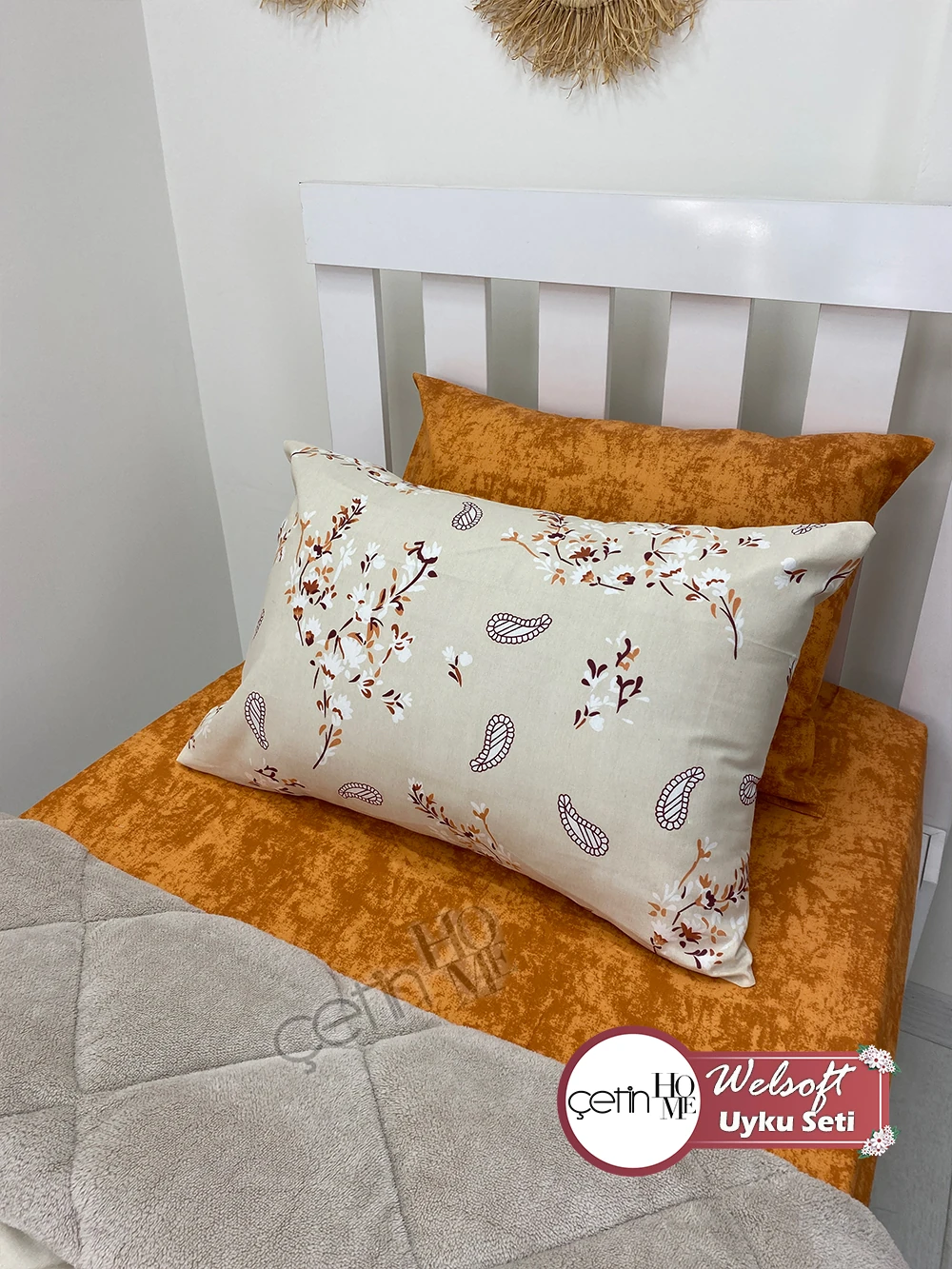 Çetinhome Tek Kişilik Çarşafı Lastikli Desenli Welsoft Yorgan Lavinya Bej