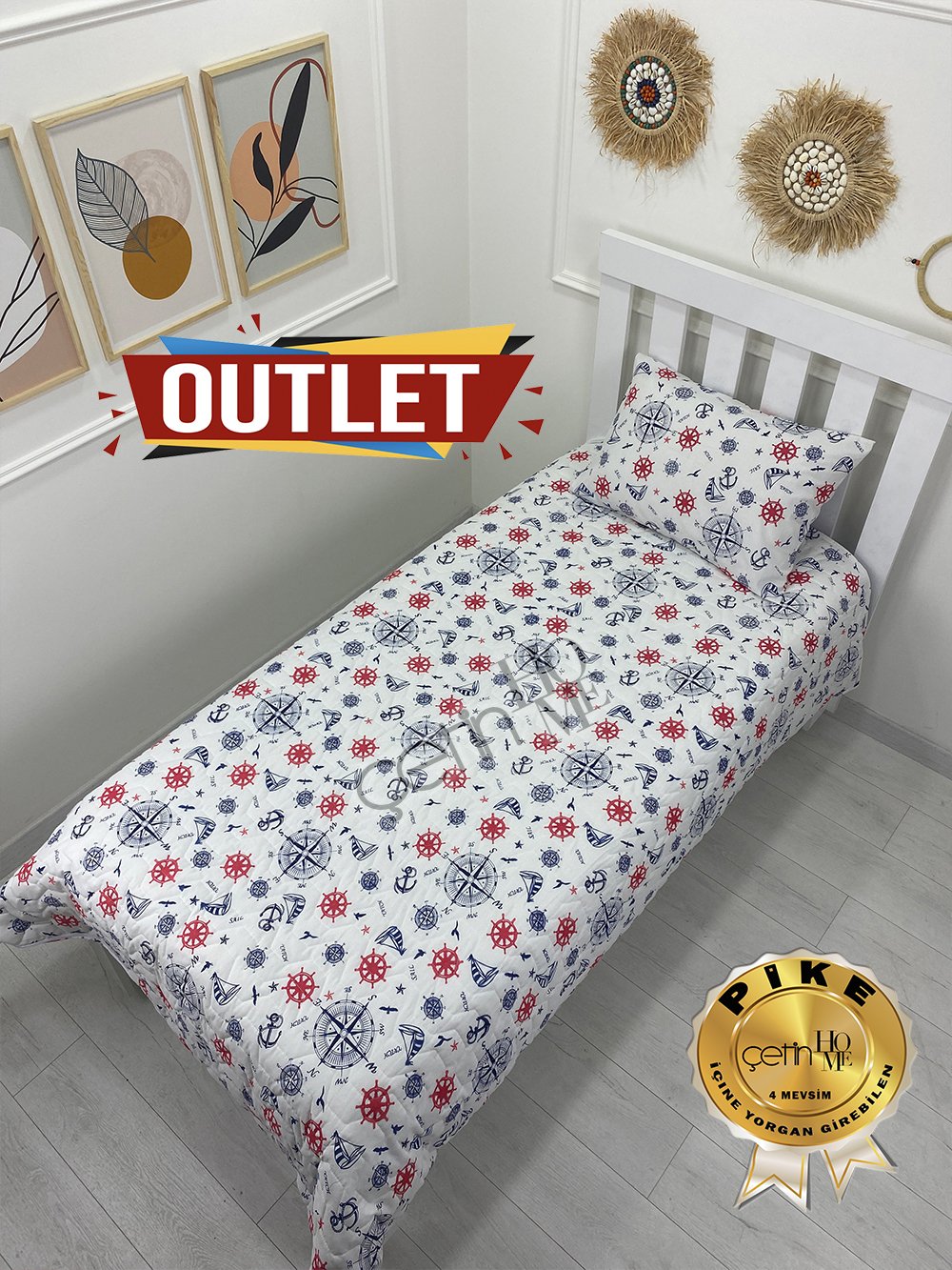 Outlet Tek Kişilik Kapitone Pike Seti 4 Mevsim Denizci