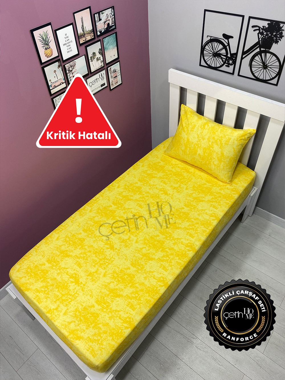 Kritik Hatalı Kumaş Lastikli Çarşaf Seti Tek Kişilik 3 Ebat Gölge Sarı