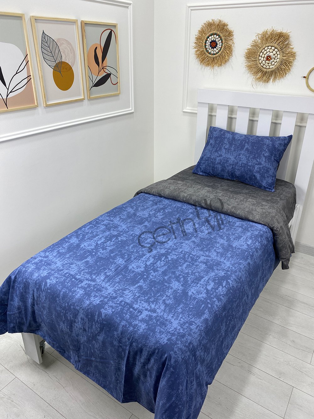 Çetinhome Çarşafı Lastikli Tek Kişilik Nevresim Takımı Indigo Antrasit