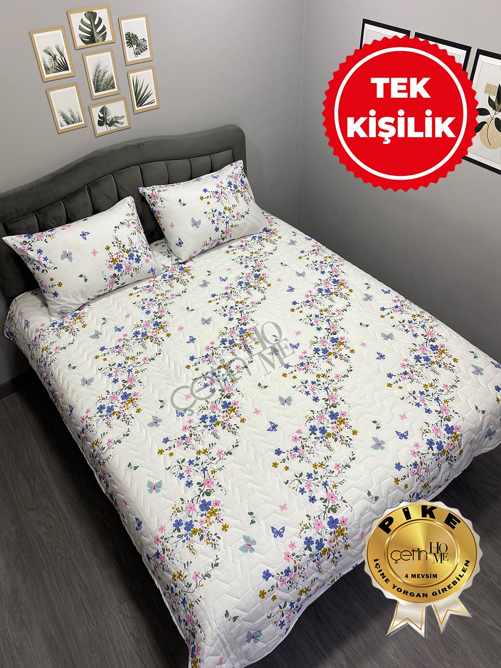 Çetinhome Tek Kişilik Kapitone Pike Seti 4 Mevsim Bahar