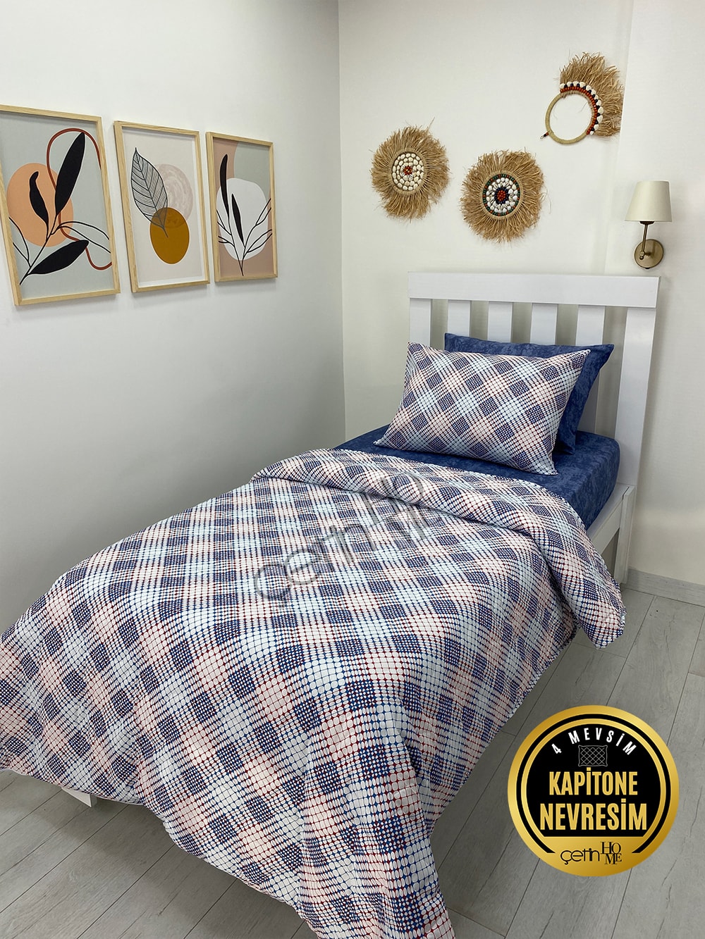 Çetinhome Tek Kişilik Çarşafı Lastikli Kapitone Pike Takımı 4 Mevsim Milan