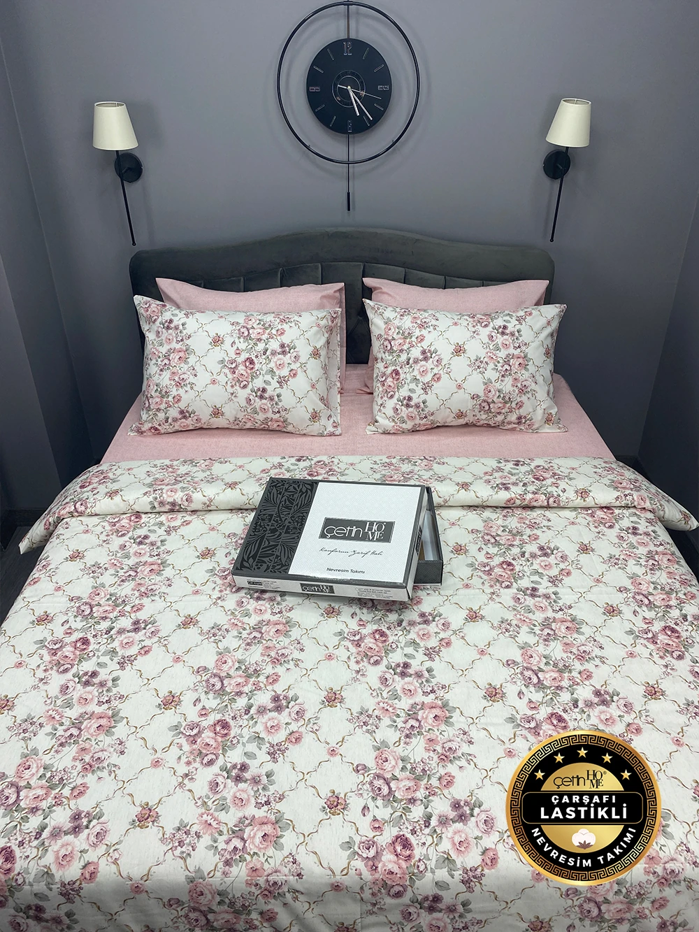 Çetinhome Çarşafı Lastikli Çift Kişilik Nevresim Takımı Güz Gülleri