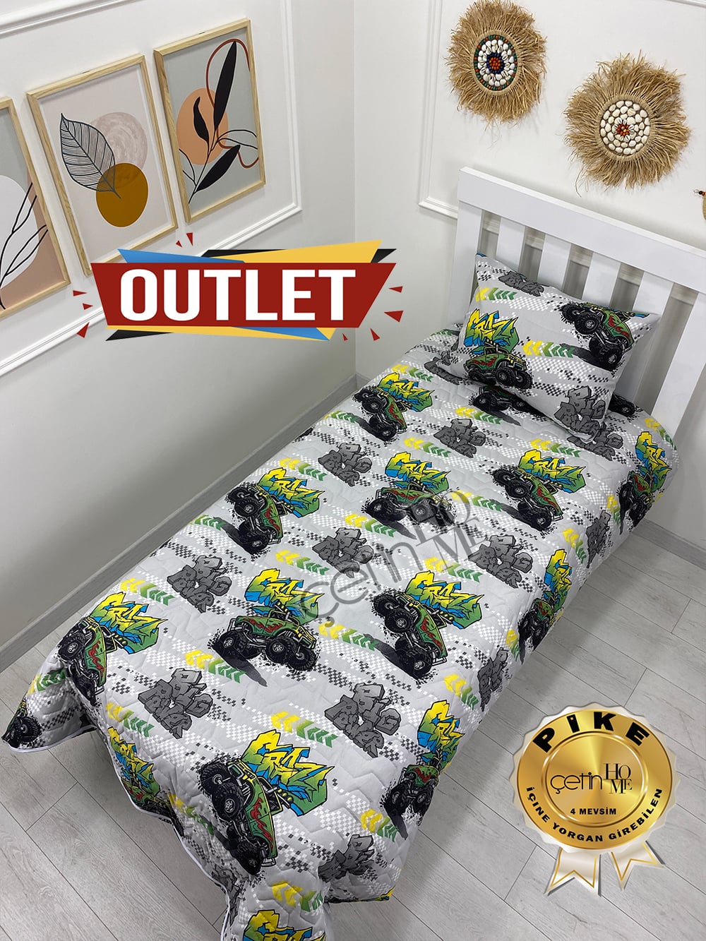 Outlet Tek Kişilik Kapitone Pike Seti 4 Mevsim Big Power