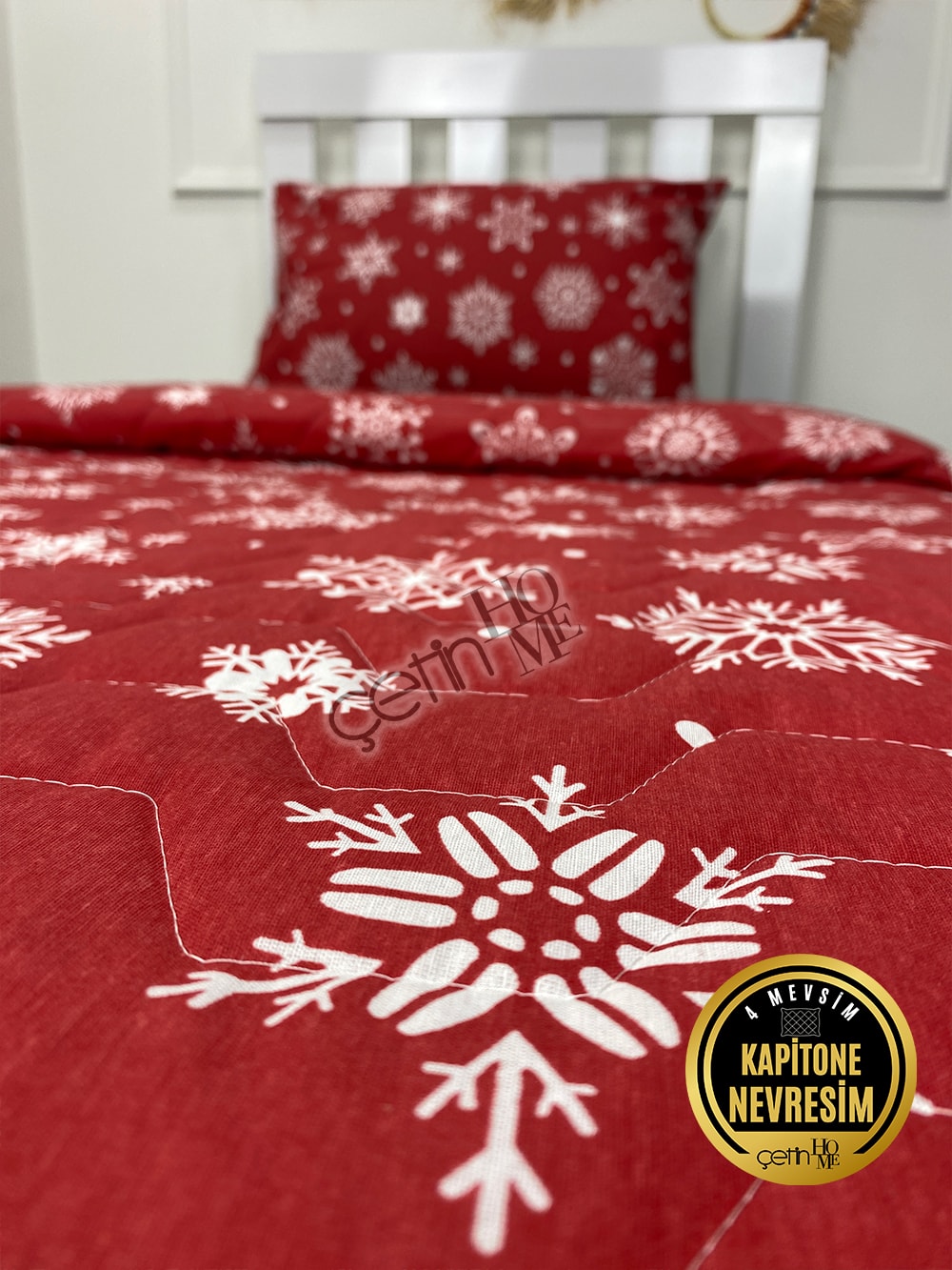 Çetinhome Tek Kişilik Çarşafı Lastikli Kapitone Pike Takımı 4 Mevsim Kar