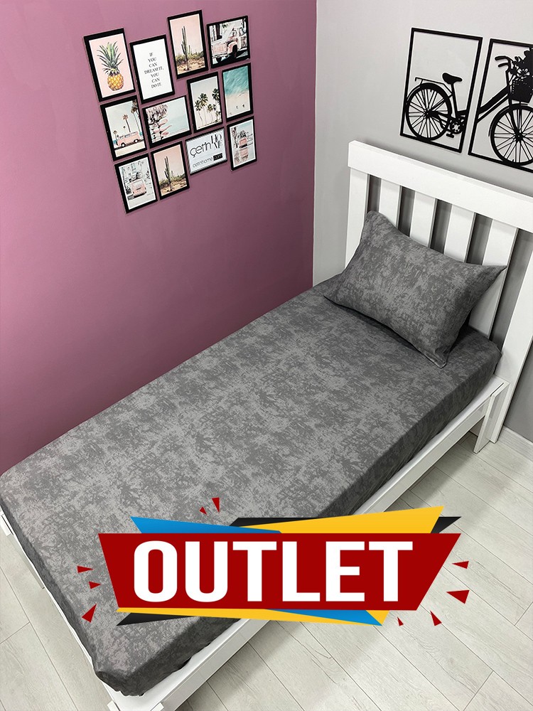 Outlet Kumaş Lastikli Çarşaf Seti Tek Kişilik Gölge Antrasit