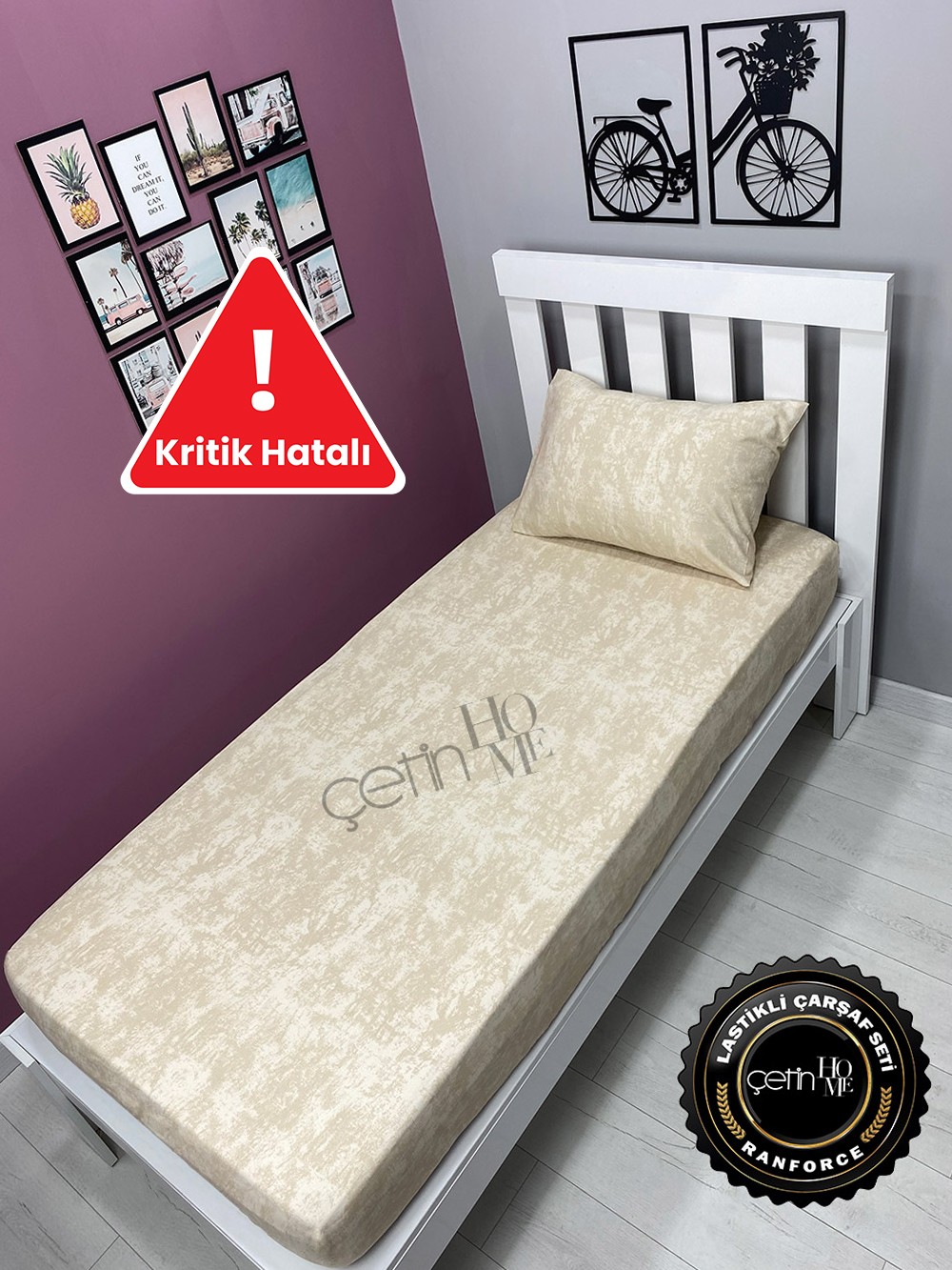 Kritik Hatalı Kumaş Lastikli Çarşaf Seti Tek Kişilik 3 Ebat Gölge Krem