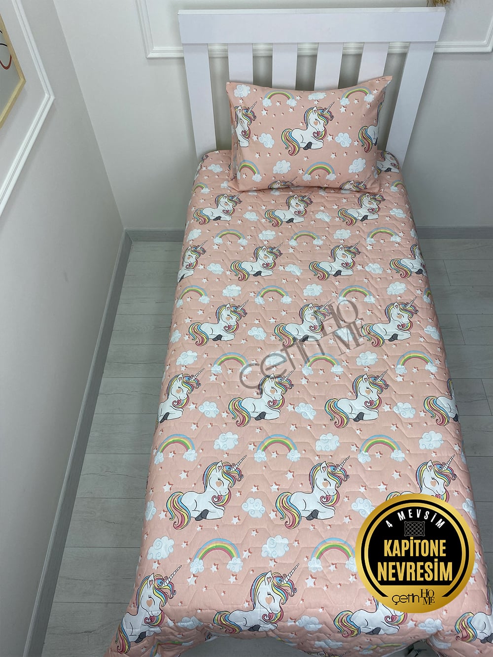 Çetinhome Tek Kişilik Kapitone Pike Seti 4 Mevsim Unicorn