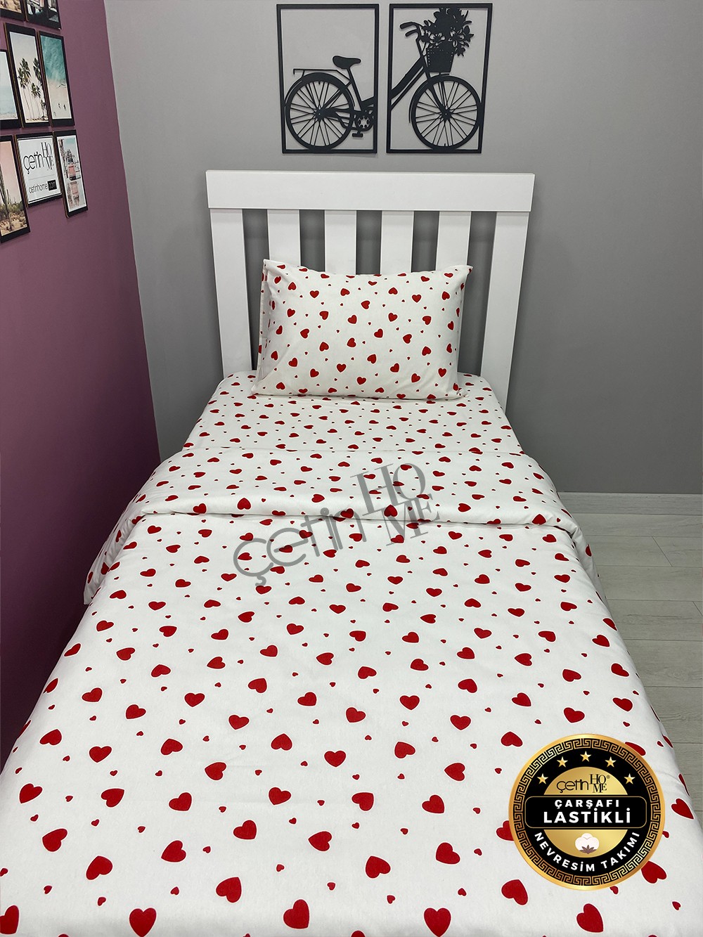 Ranforce Duvet Cover Set – Twin Size Bedding with Fitted Sheet – 'Kalp' by Çetinhome