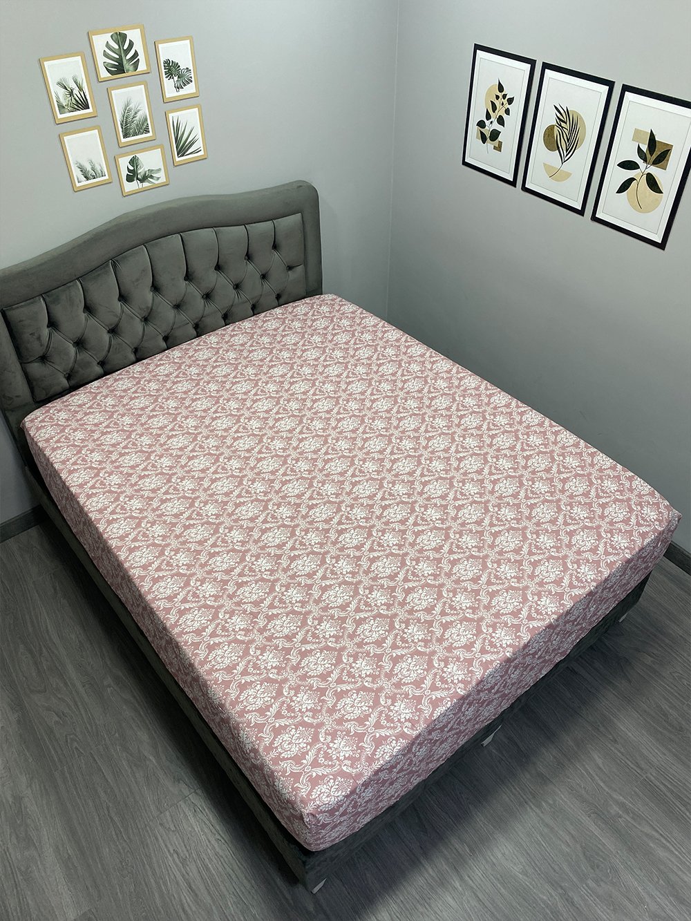 Kumaş Lastikli Çarşaf Çift Kişilik Damask Somon (Yastık Kılıfsız)