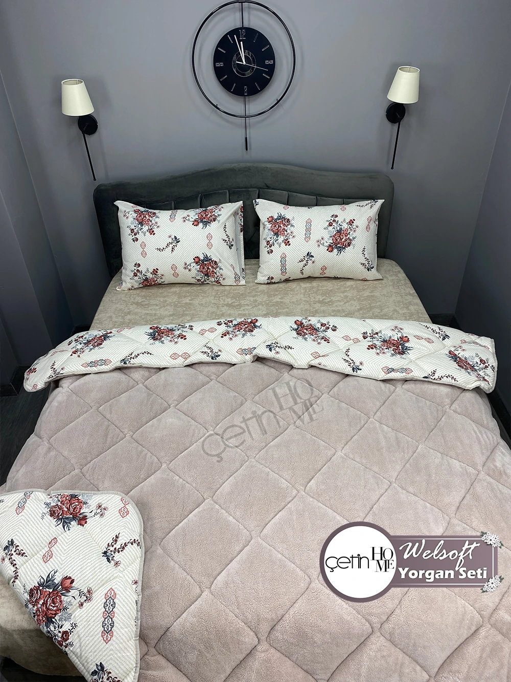 Çetinhome Çift Kişilik Desenli Welsoft Yorgan Seti (Çarşafsız)