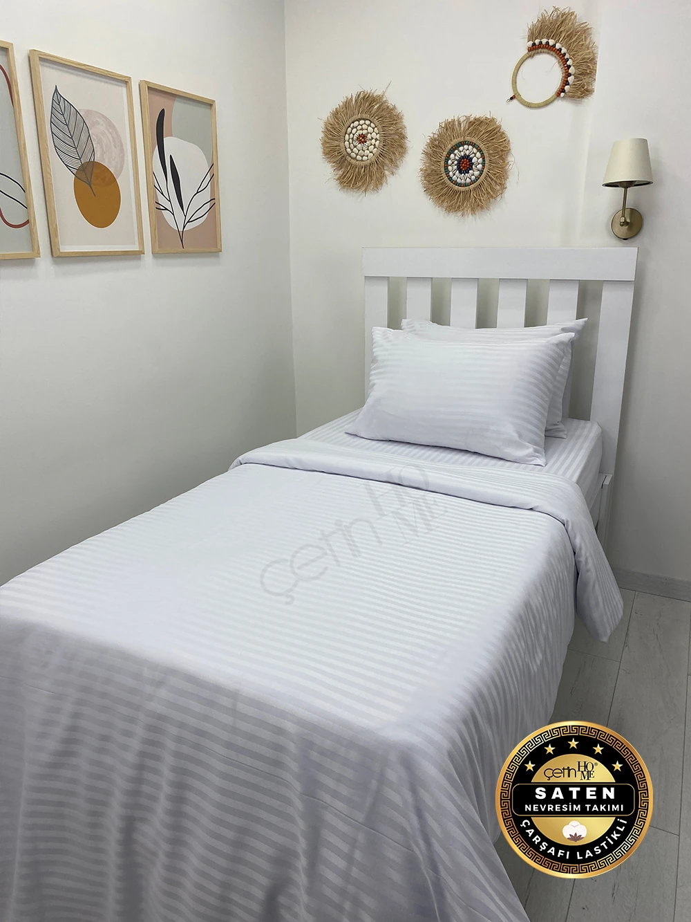 Çetinhome Çizgili Saten Nevresim Takımı