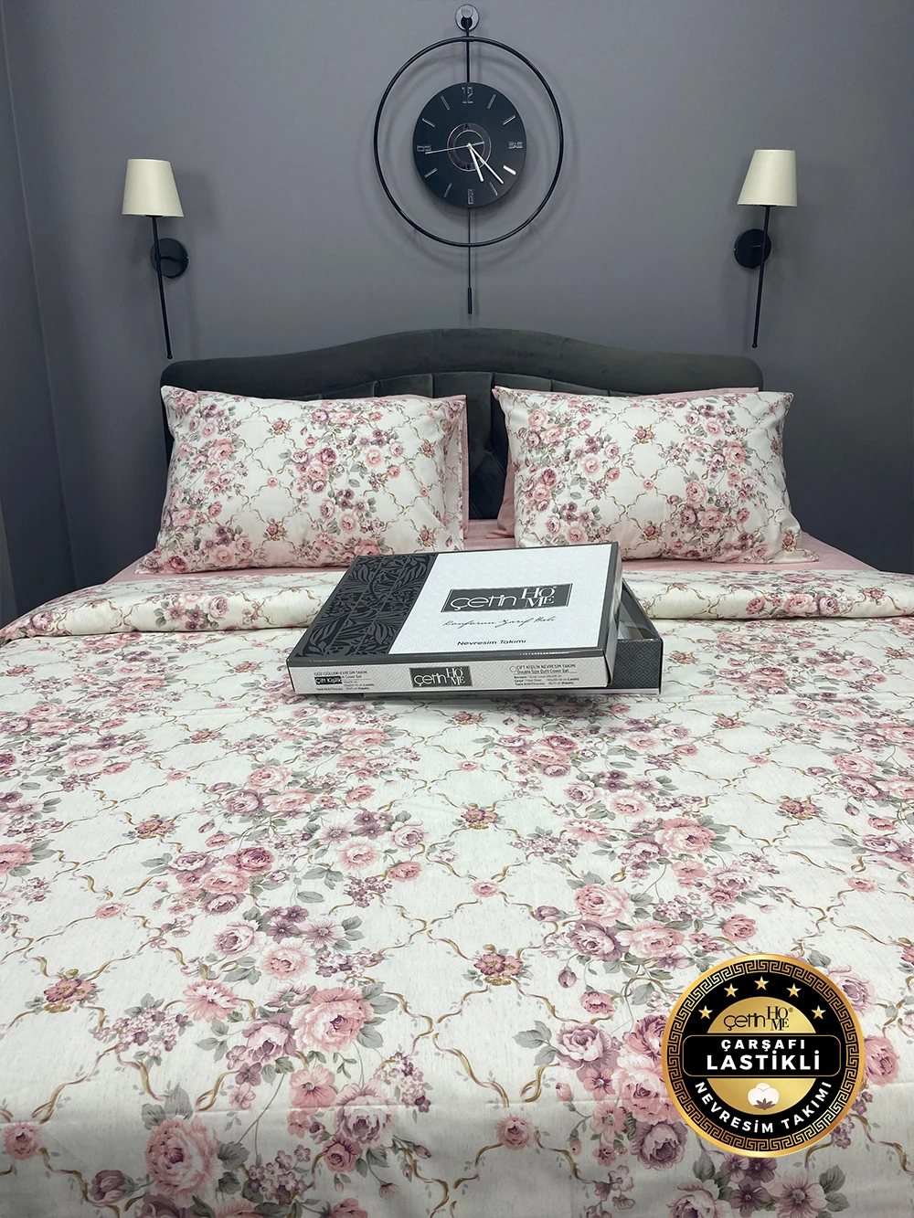 Çetinhome Çarşafı Lastikli Çift Kişilik Nevresim Takımı Güz Gülleri