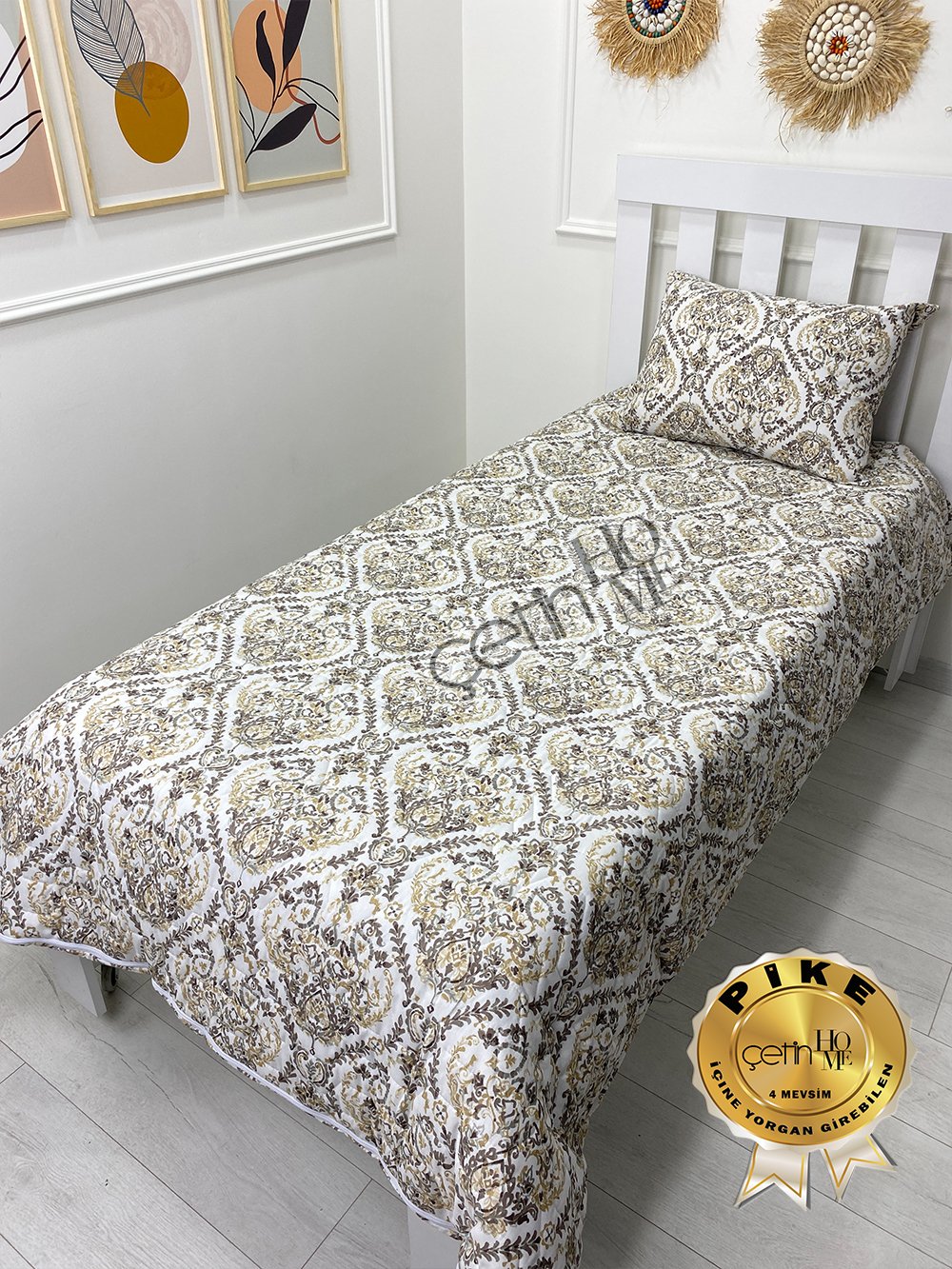 Çetinhome Tek Kişilik Kapitone Pike Seti 4 Mevsim Harem Gold