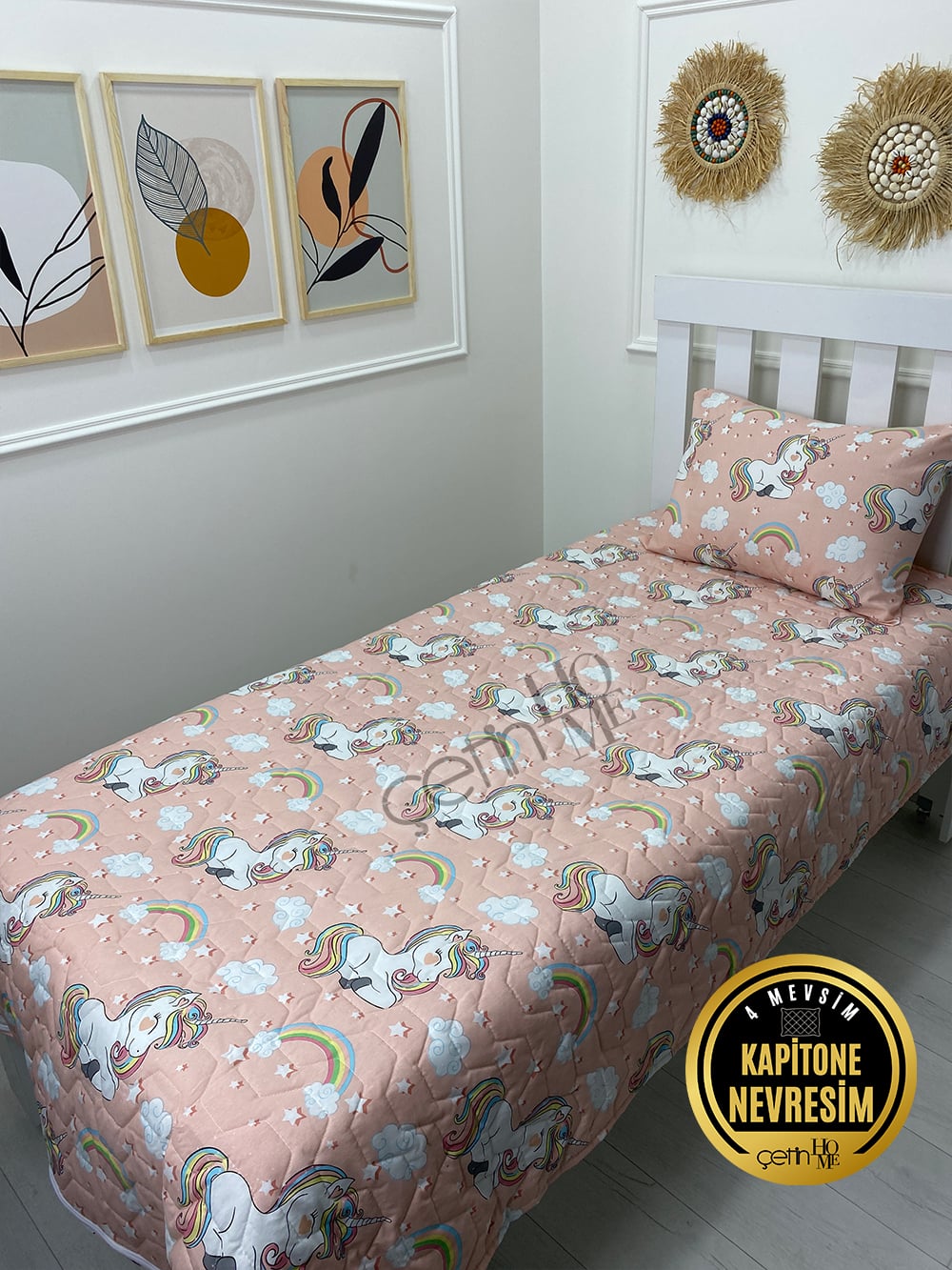 Çetinhome Tek Kişilik Kapitone Pike Seti 4 Mevsim Unicorn