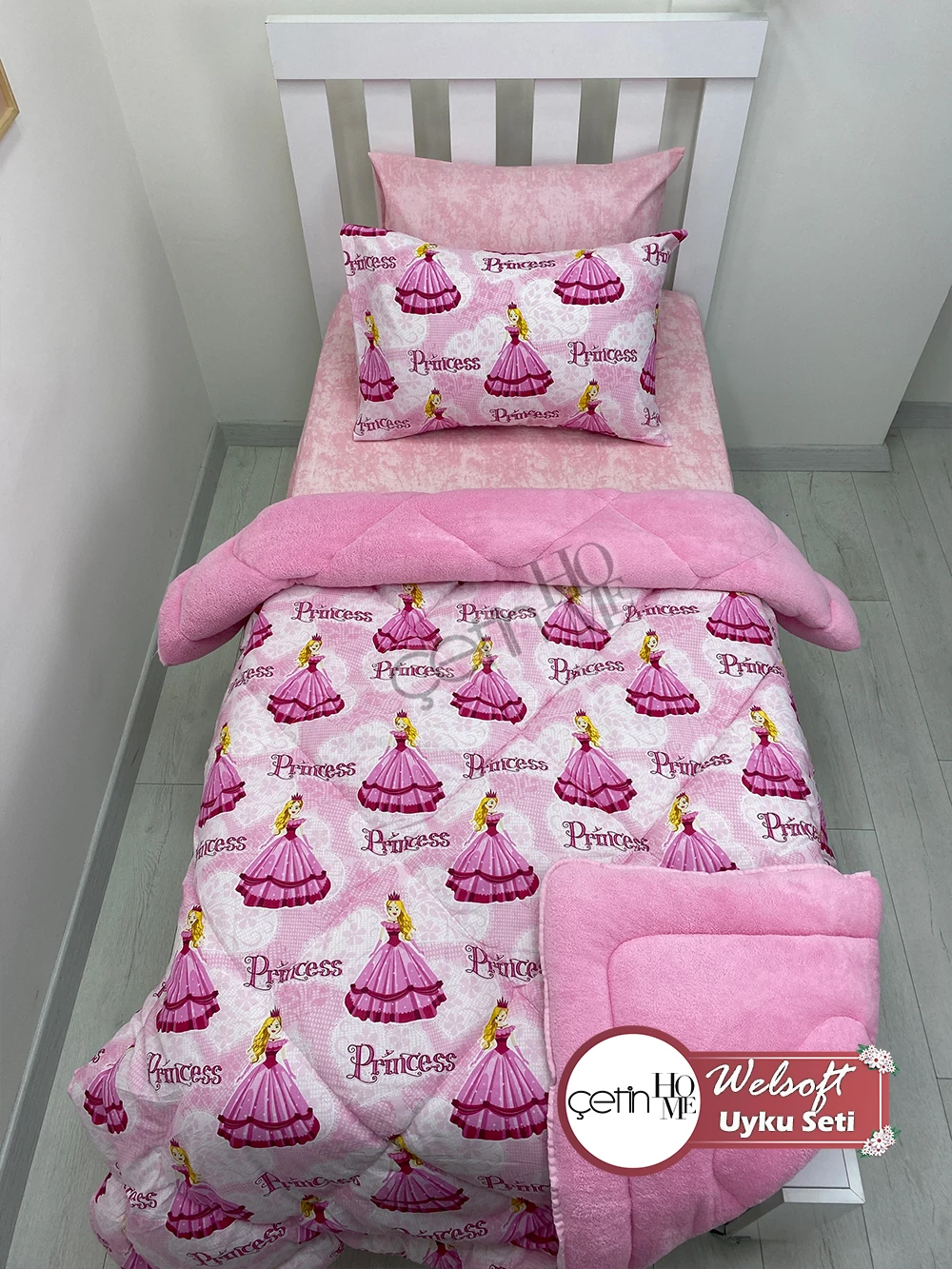 Çetinhome Tek Kişilik Çarşafı Lastikli Desenli Welsoft Yorgan Prenses