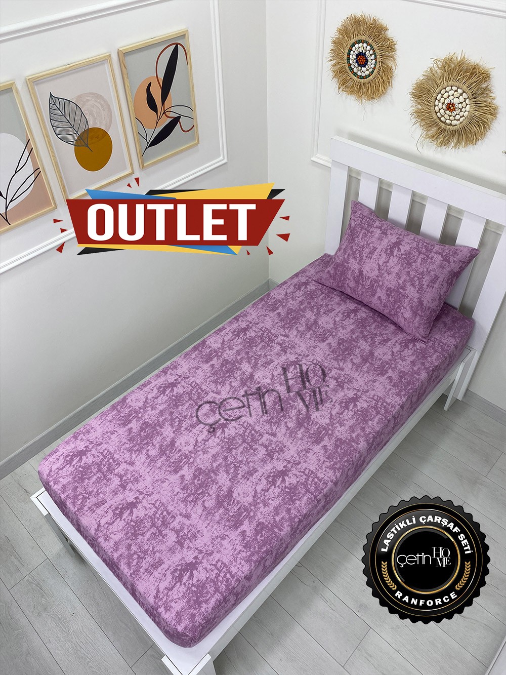 Outlet Kumaş Lastikli Çarşaf Seti Tek Kişilik Gölge Lila