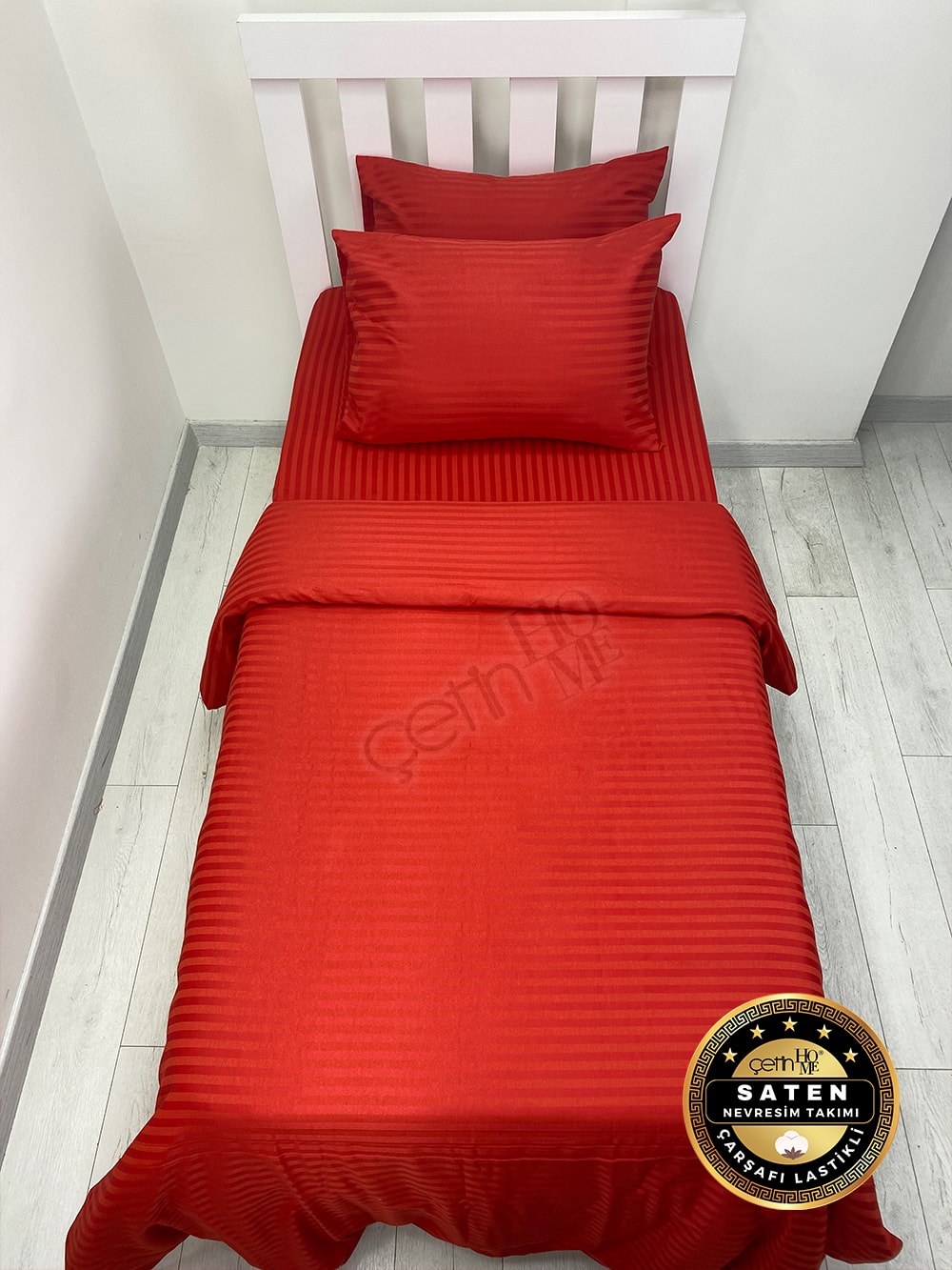 Çetinhome Çizgili Saten Nevresim Takımı