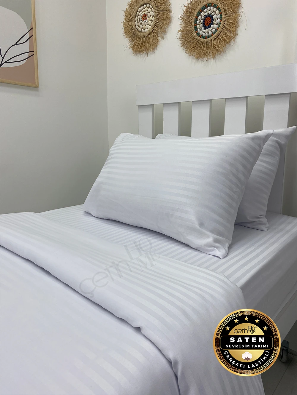 Çetinhome Tek Kişilik Çizgili Saten Nevresim Takımı