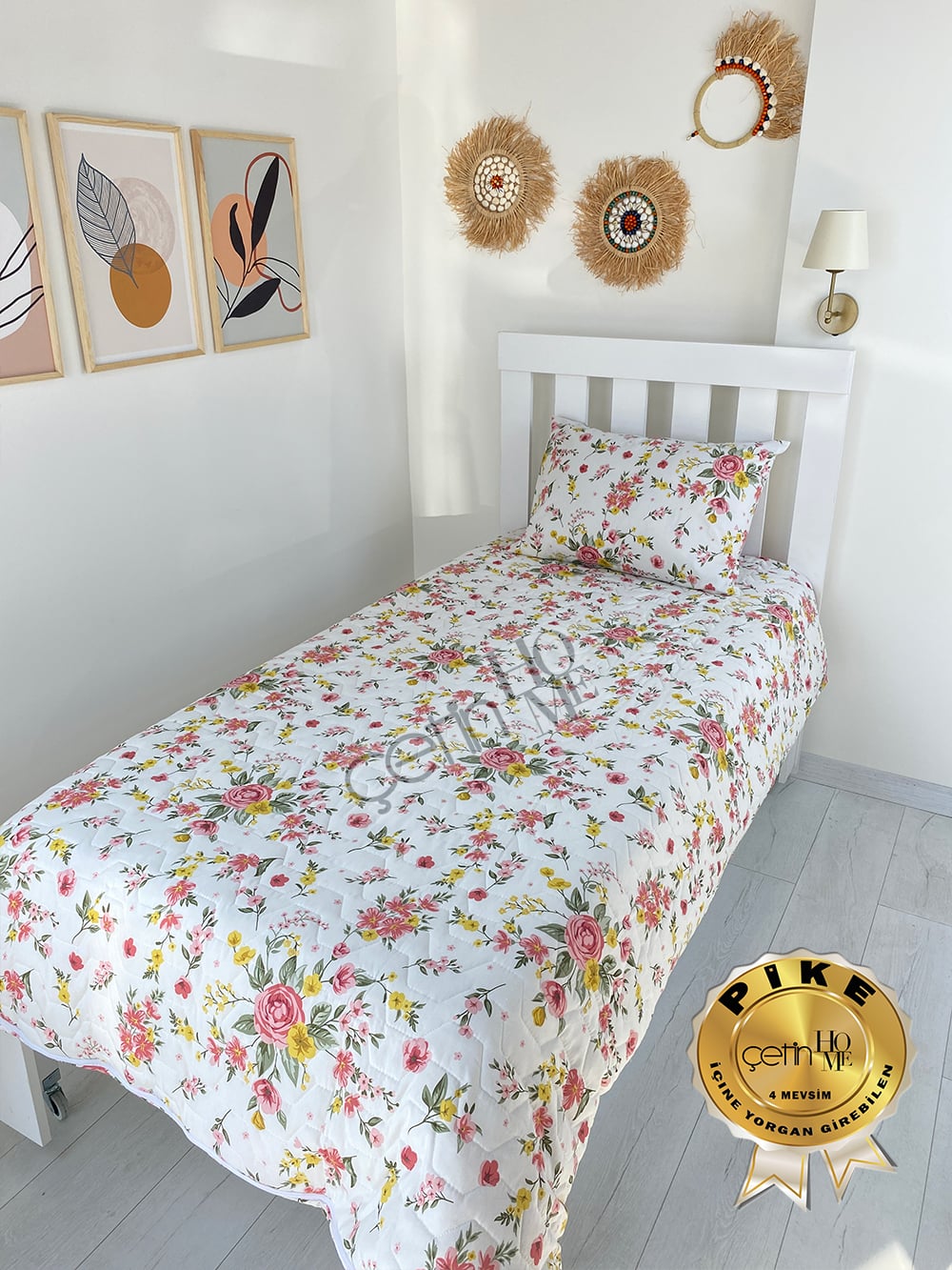 Çetinhome Tek Kişilik Kapitone Pike Seti 4 Mevsim Gülben
