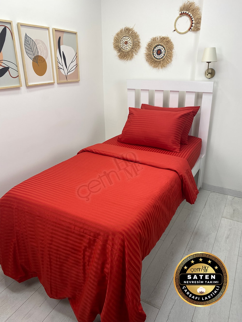 Çetinhome Çizgili Saten Nevresim Takımı