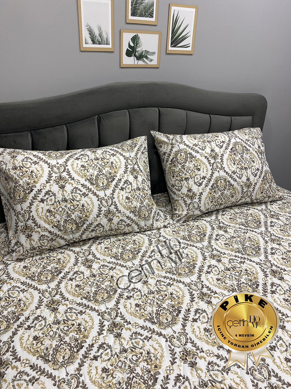 Çetinhome Çift Kişilik Kapitone Pike Seti 4 Mevsim Harem Gold