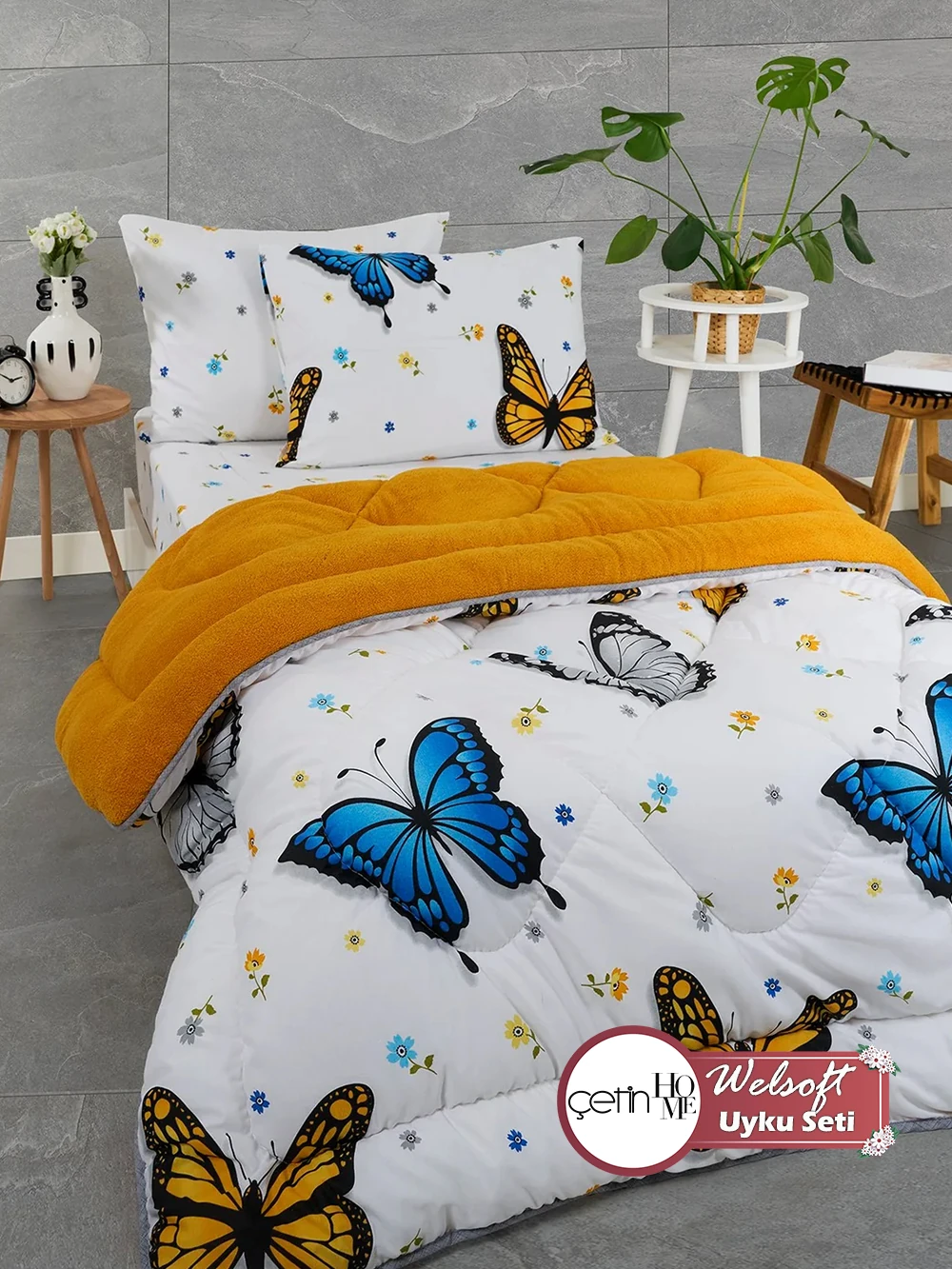 Çetinhome Tek Kişilik Çarşafı Lastikli Welsoft Uyku Seti - Rüya Hardal