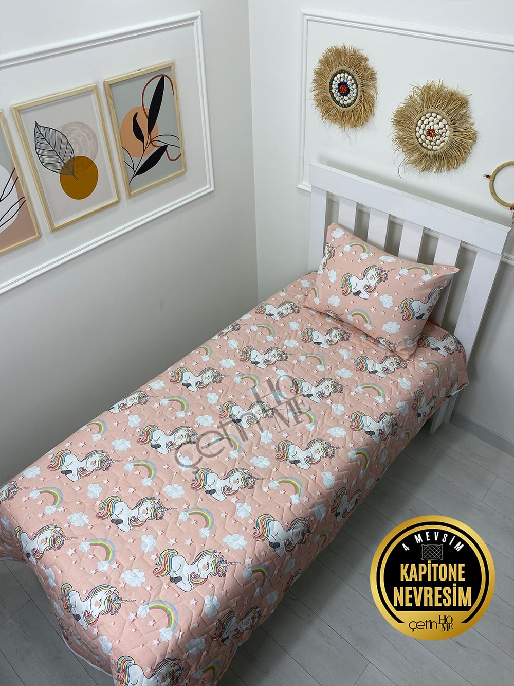 Çetinhome Tek Kişilik Kapitone Pike Seti 4 Mevsim Unicorn