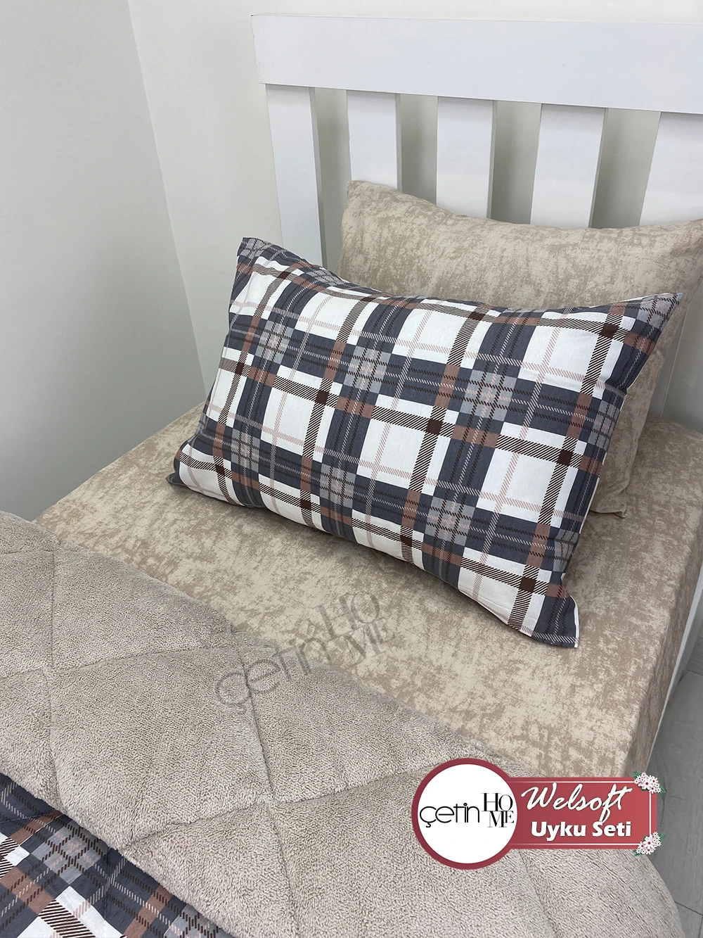 Çetinhome Tek Kişilik Çarşafı Lastikli Desenli Welsoft Yorgan Taşra