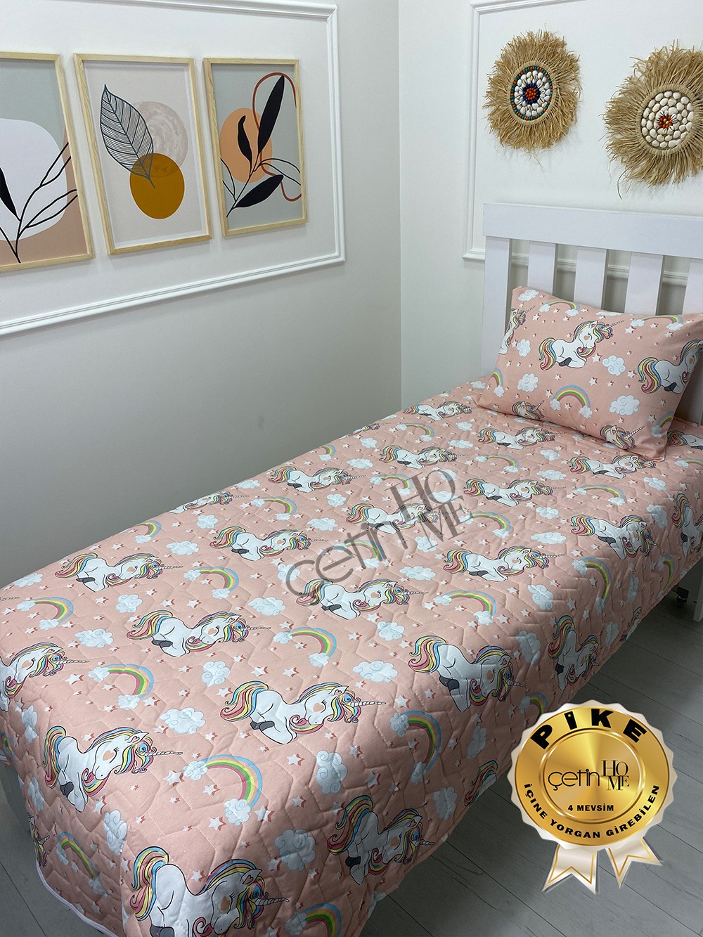 Çetinhome Tek Kişilik Kapitone Pike Seti 4 Mevsim Unicorn