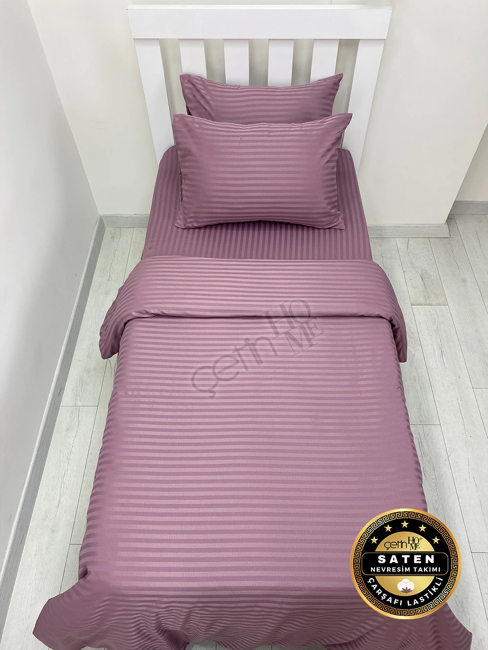 Çetinhome Çizgili Saten Nevresim Takımı