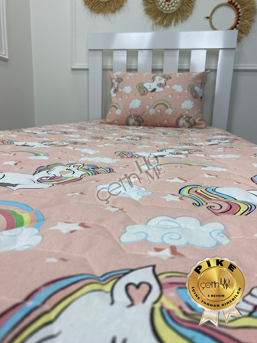 Çetinhome Tek Kişilik Kapitone Pike Seti 4 Mevsim Unicorn