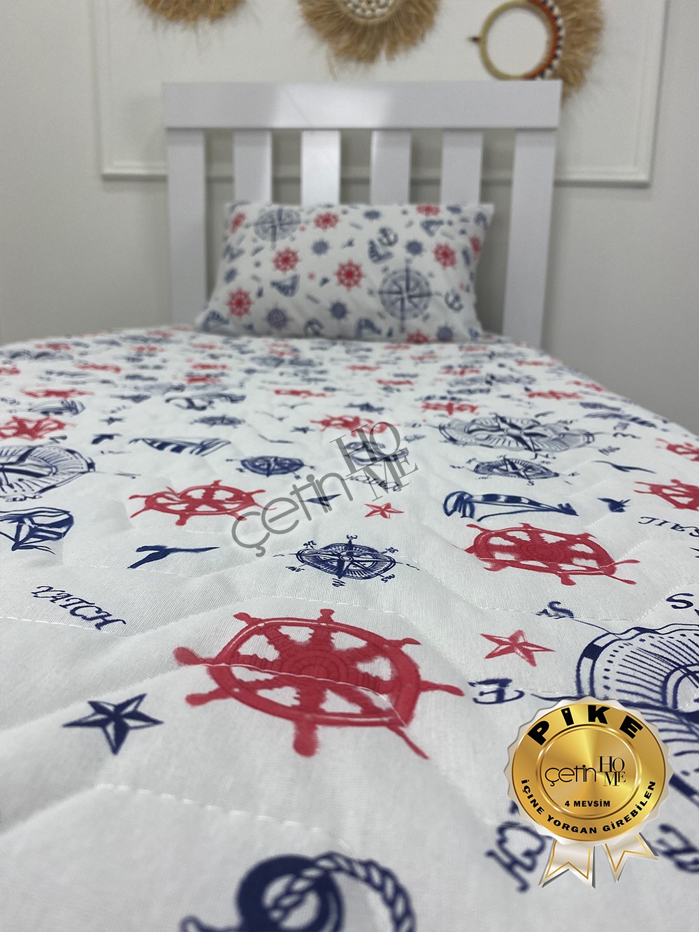 Çetinhome Tek Kişilik Kapitone Pike Seti 4 Mevsim Denizci