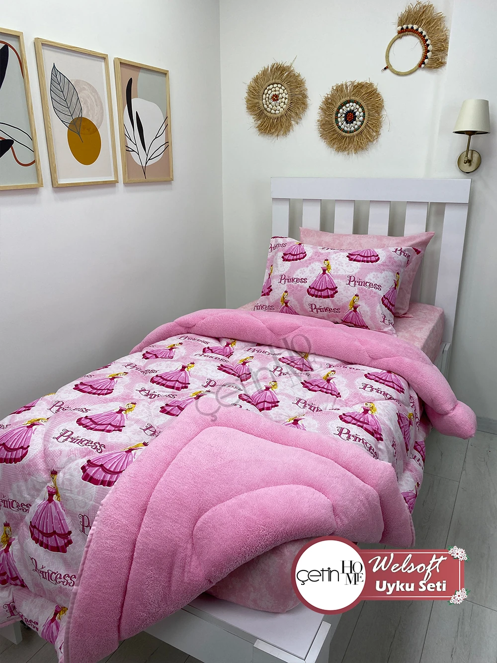 Çetinhome Tek Kişilik Çarşafı Lastikli Desenli Welsoft Yorgan Prenses