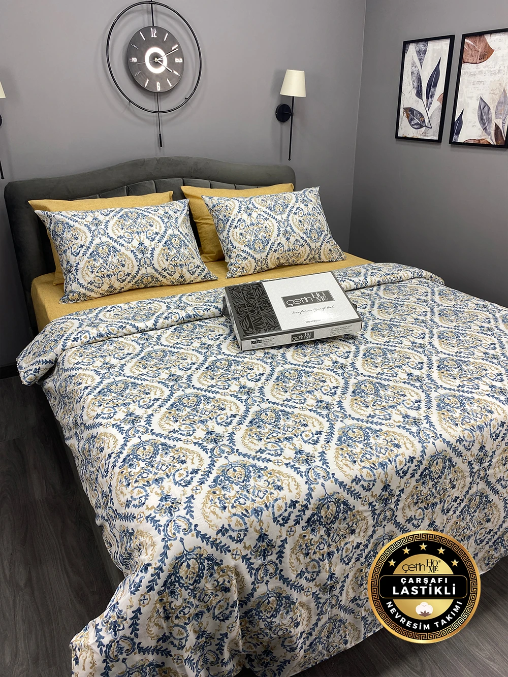 Çetinhome Çarşafı Lastikli Çift Kişilik Nevresim Takımı Harem Mavi
