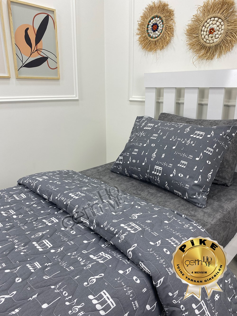Çetinhome Tek Kişilik Çarşafı Lastikli Kapitone Pike Takımı 4 Mevsim Nota