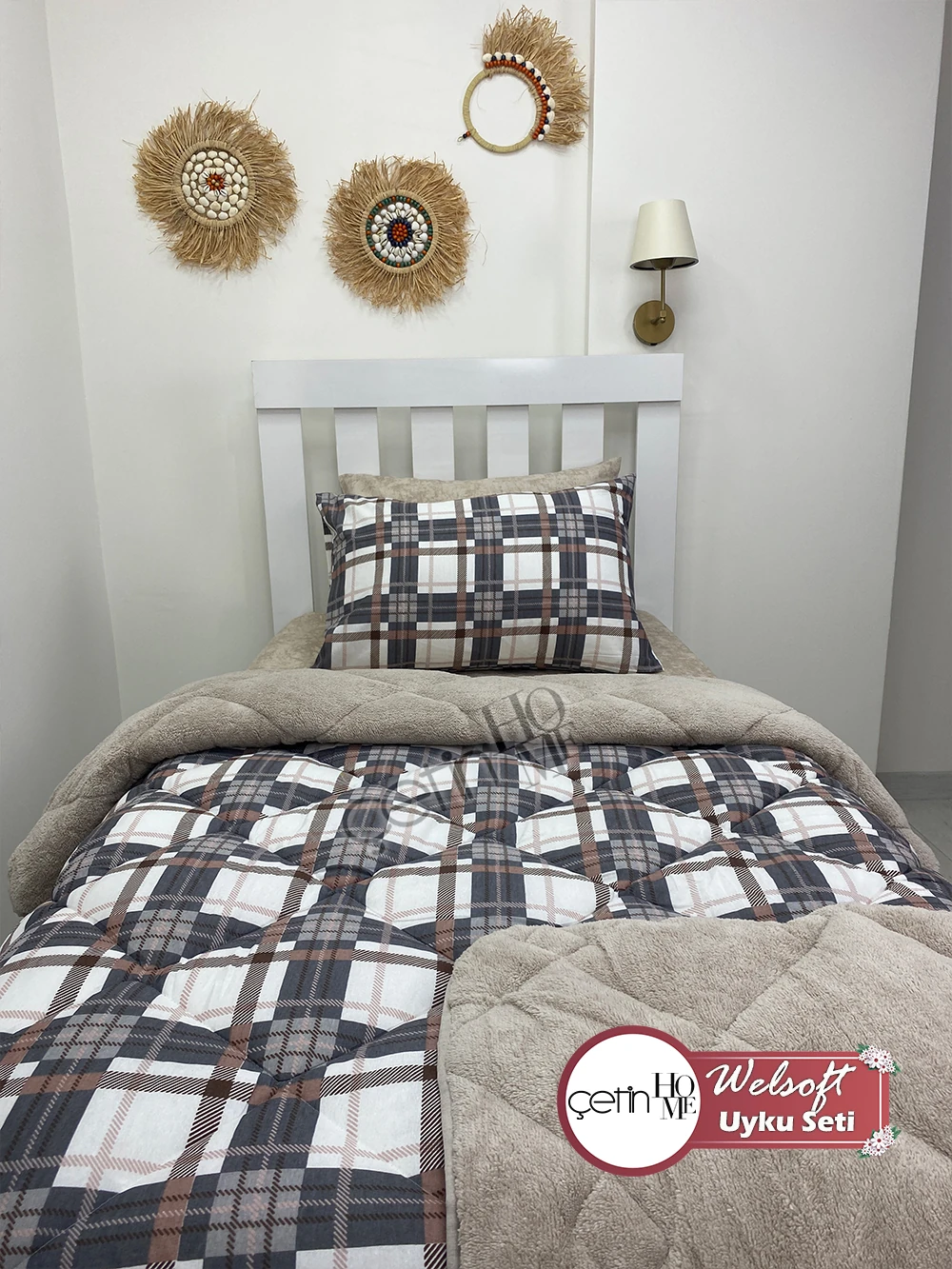 Çetinhome Tek Kişilik Çarşafı Lastikli Desenli Welsoft Yorgan Taşra