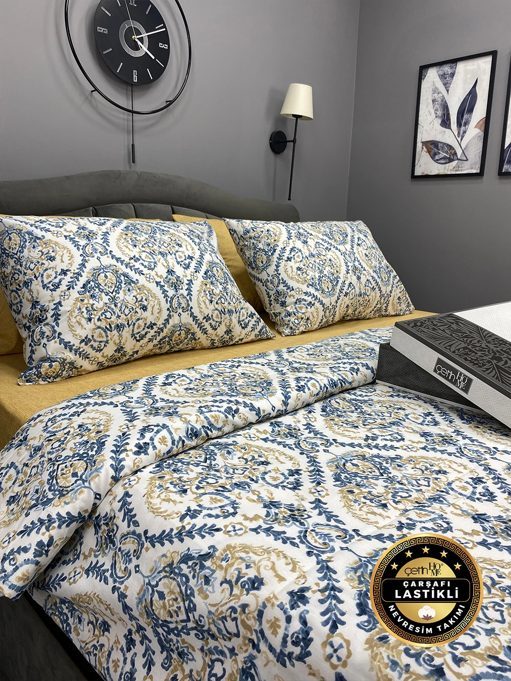 Çetinhome Çarşafı Lastikli Çift Kişilik Nevresim Takımı Harem Mavi