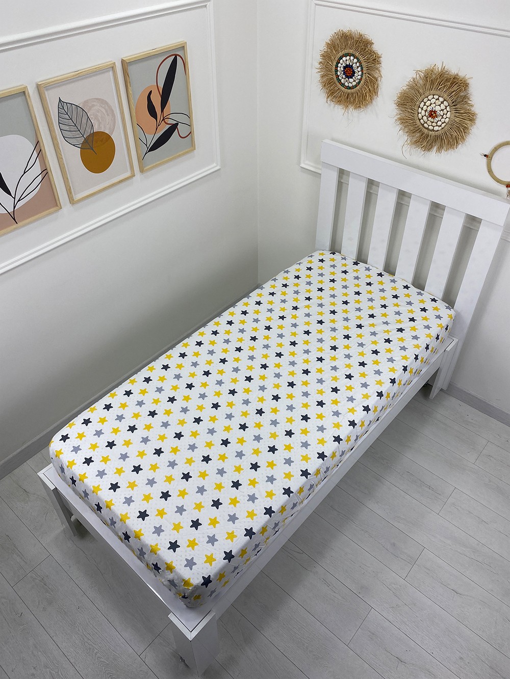 Kumaş Lastikli Çarşaf Tek Kişilik 100x200cm Yıldız Sarı (Yastık Kılıfsız)