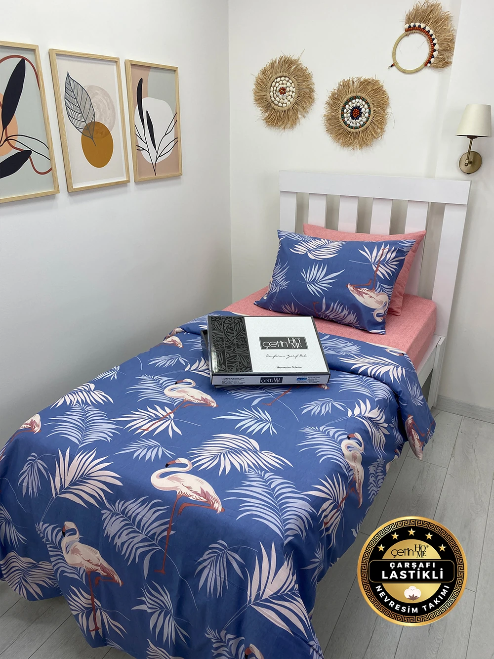 Çetinhome Çarşafı Lastikli Tek Kişilik Nevresim Takımı Kuğu