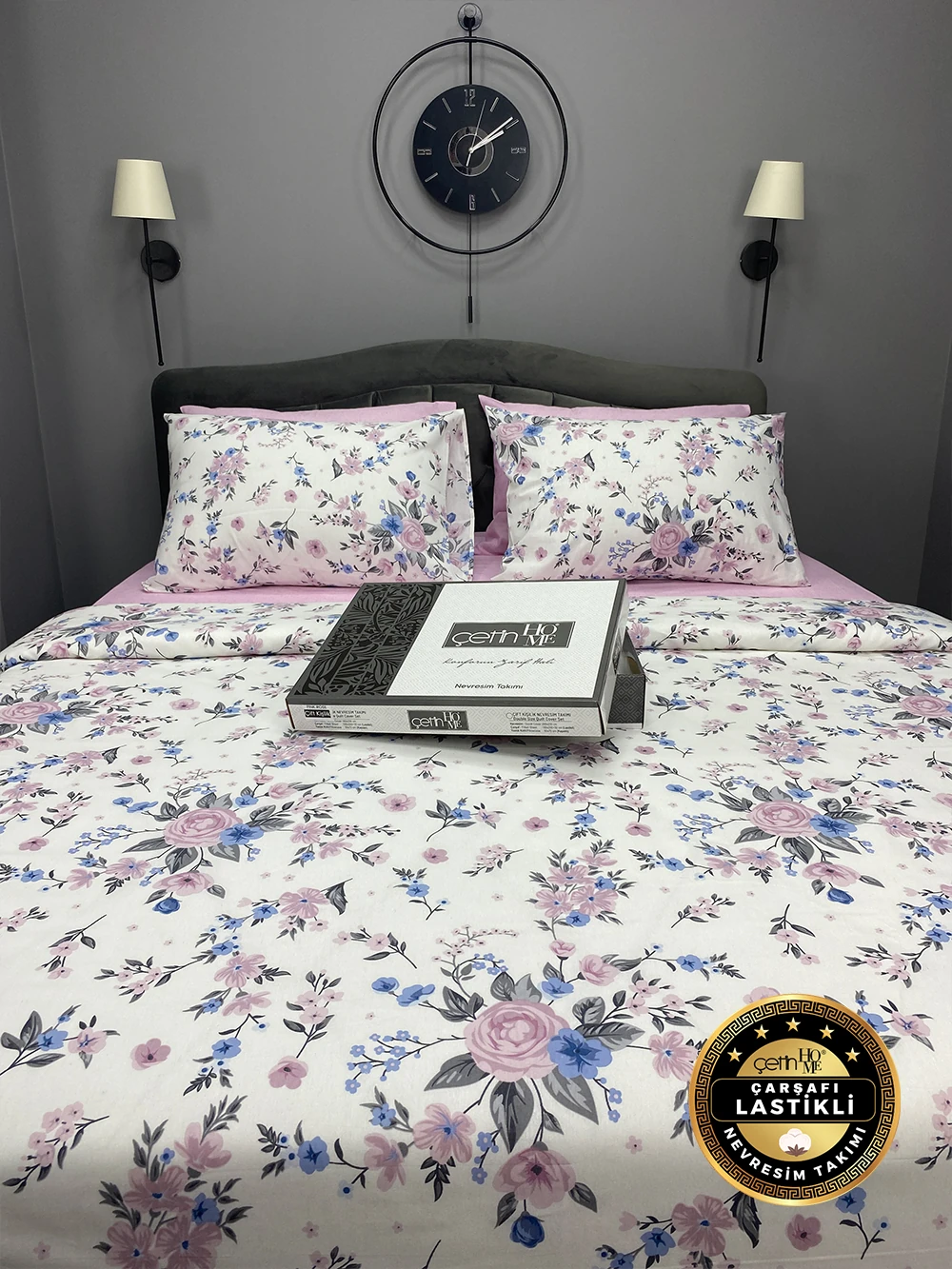 Çetinhome Çarşafı Lastikli Çift Kişilik Nevresim Takımı Pink Rose