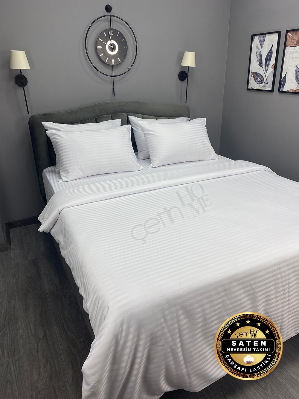 Çetinhome Çift Kişilik Çizgili Saten Nevresim Takımı