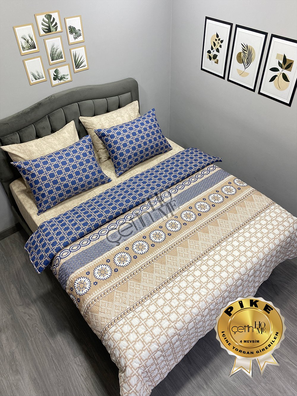 Çetinhome Çift Kişilik Çarşafı Lastikli Kapitone Pike Takımı 4 Mevsim Midyat