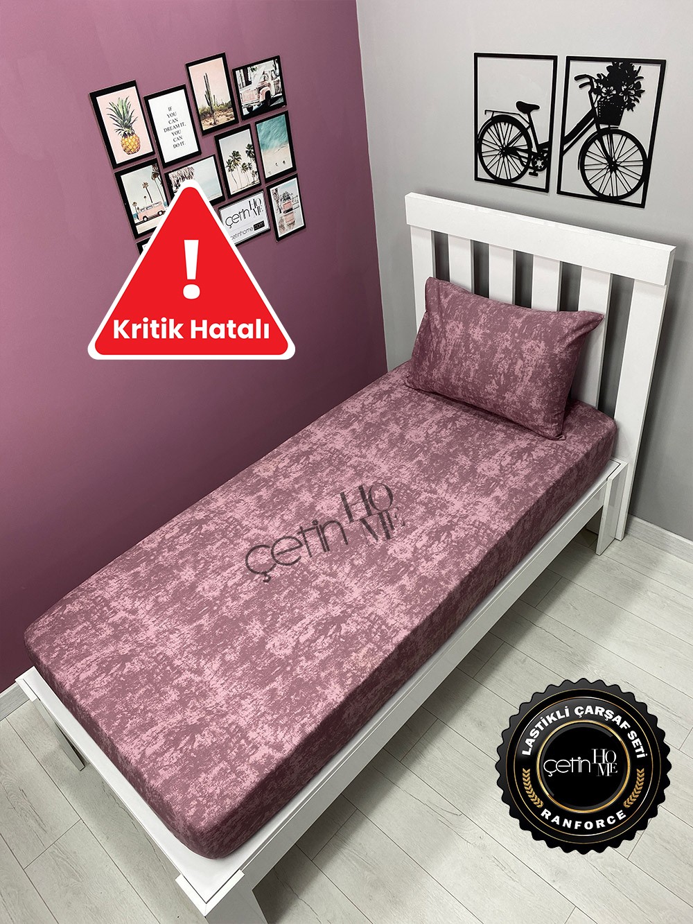 Kritik Hatalı Kumaş Lastikli Çarşaf Seti Tek Kişilik 3 Ebat Gölge Gül Kurusu