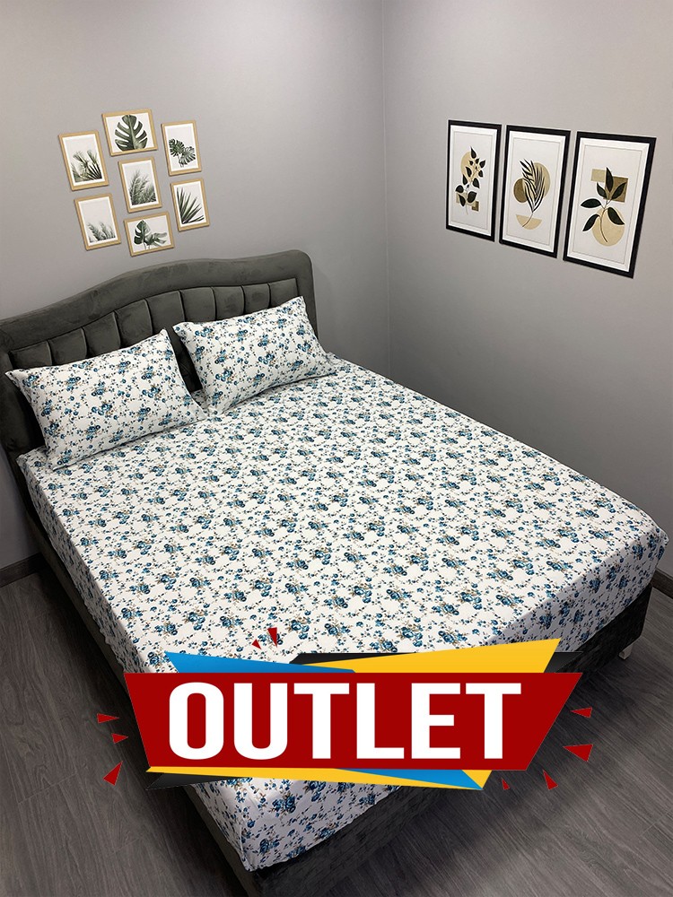 Outlet Kumaş Lastikli Çarşaf Seti Çift Kişilik Gardenya Mavi