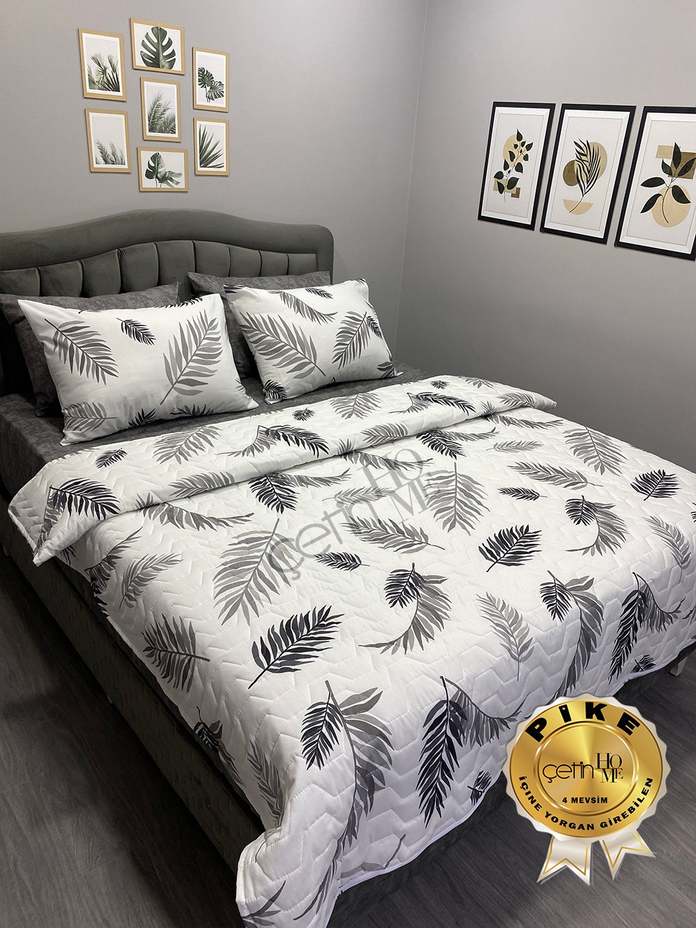Çetinhome Çift Kişilik Çarşafı Lastikli Kapitone Pike Takımı 4 Mevsim Palm