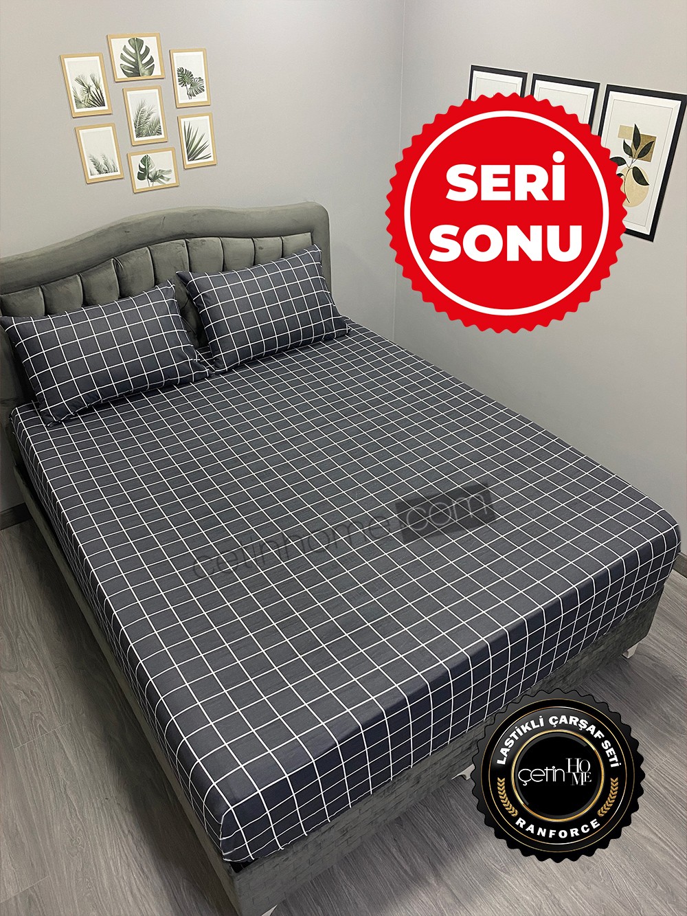 Seri Sonu Kumaş Lastikli Çarşaf Seti Çift Kişilik Kare Antrasit