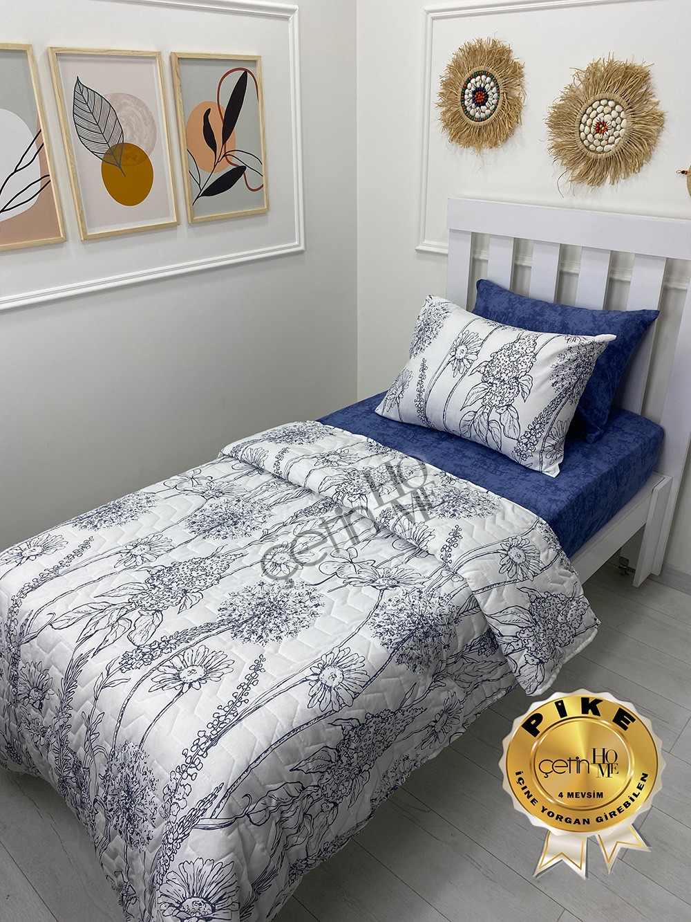 Çetinhome Tek Kişilik Çarşafı Lastikli Kapitone Pike Takımı 4 Mevsim Nevra
